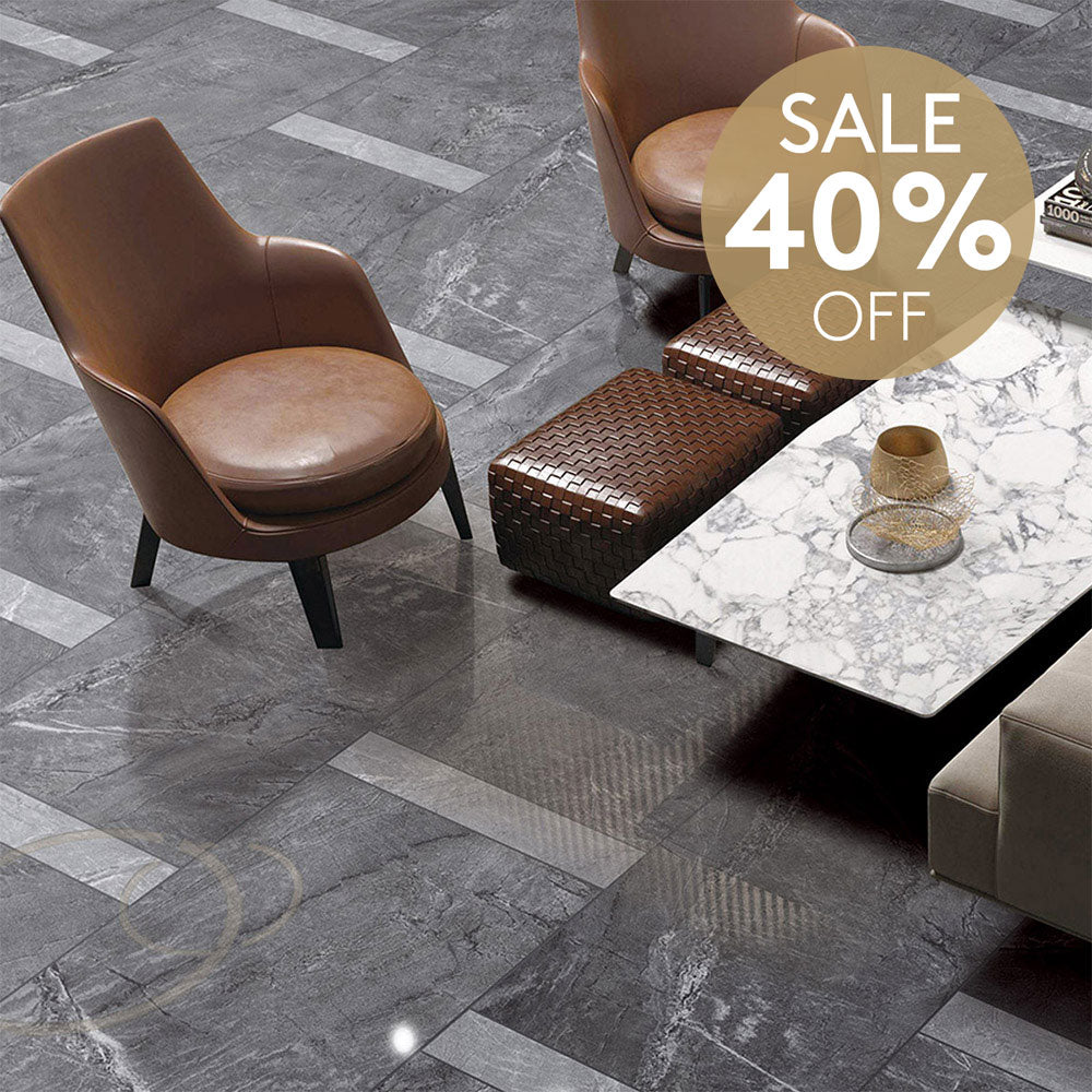 Mondial Graphite 600x600 Stone Look Lappato Porcelain Tile