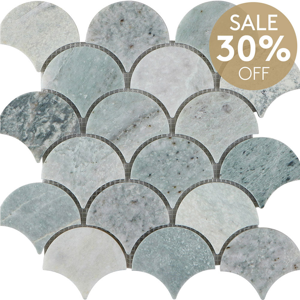 Ocean Green Fish Scale 75x66x8 Honed Marble Mosaic (per sheet)