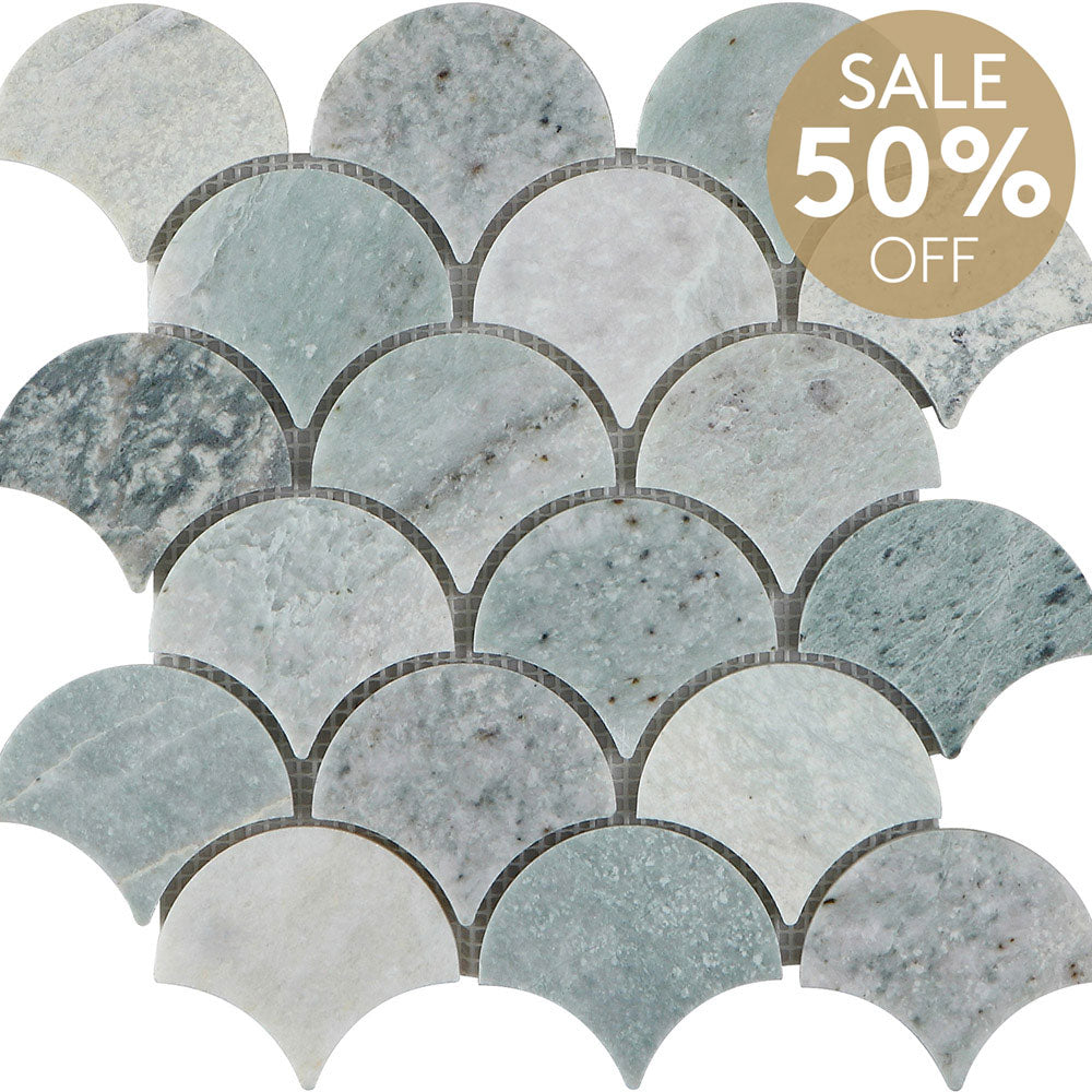 Ocean Green Fish Scale 78x65 Honed Marble Mosaic (per sheet)