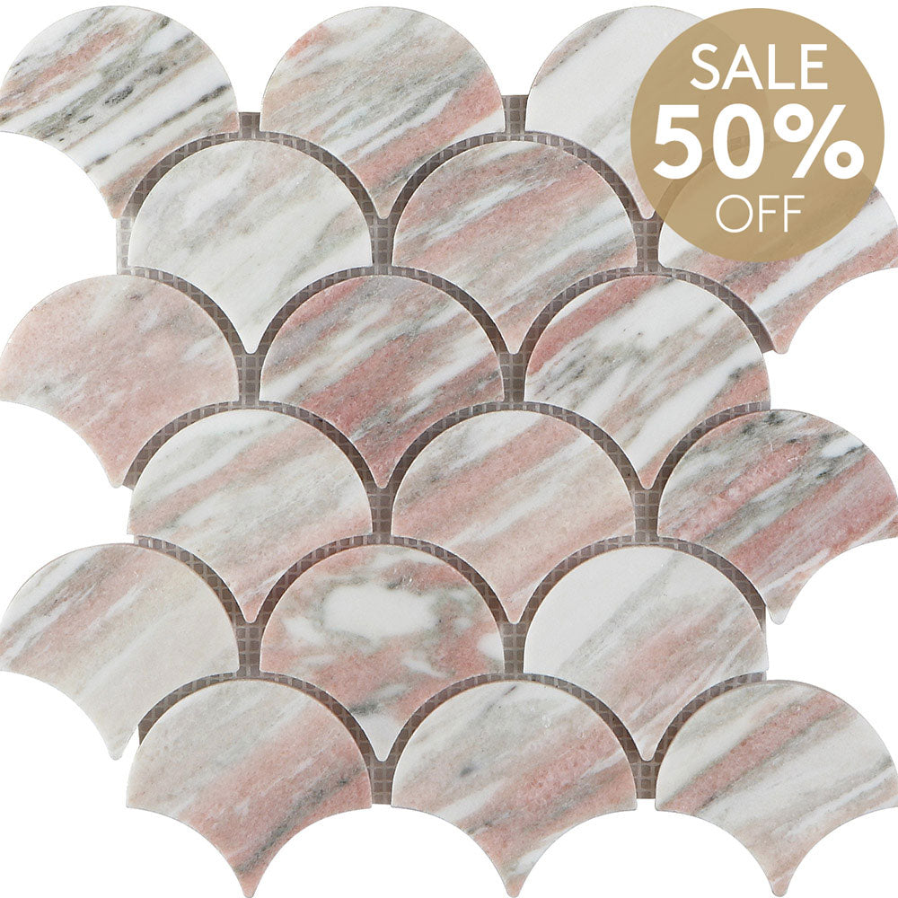 Ocean Pink Fish Scale 75x66x8 Honed Marble Mosaic (per sheet)
