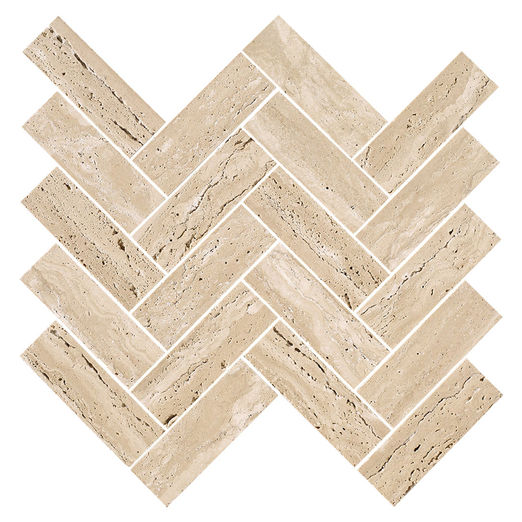Ocean Travertine Long Herringbone Natural Stone Mosaics (per sheet)