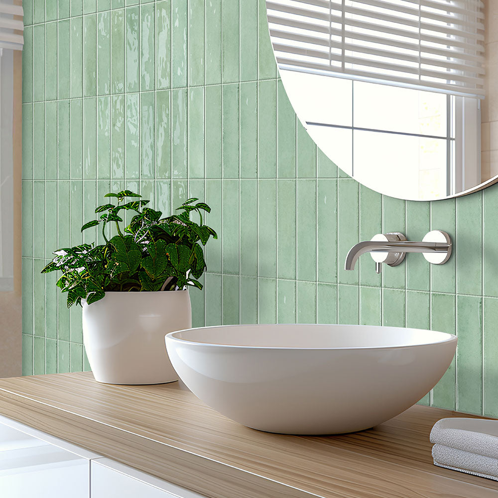 Ravello Light Green 60x240 Zellige Gloss Subway Tile