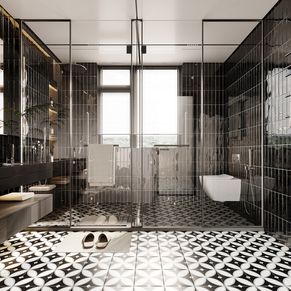 Ravello Onyx Black 60x240 Zellige Gloss Subway Tile