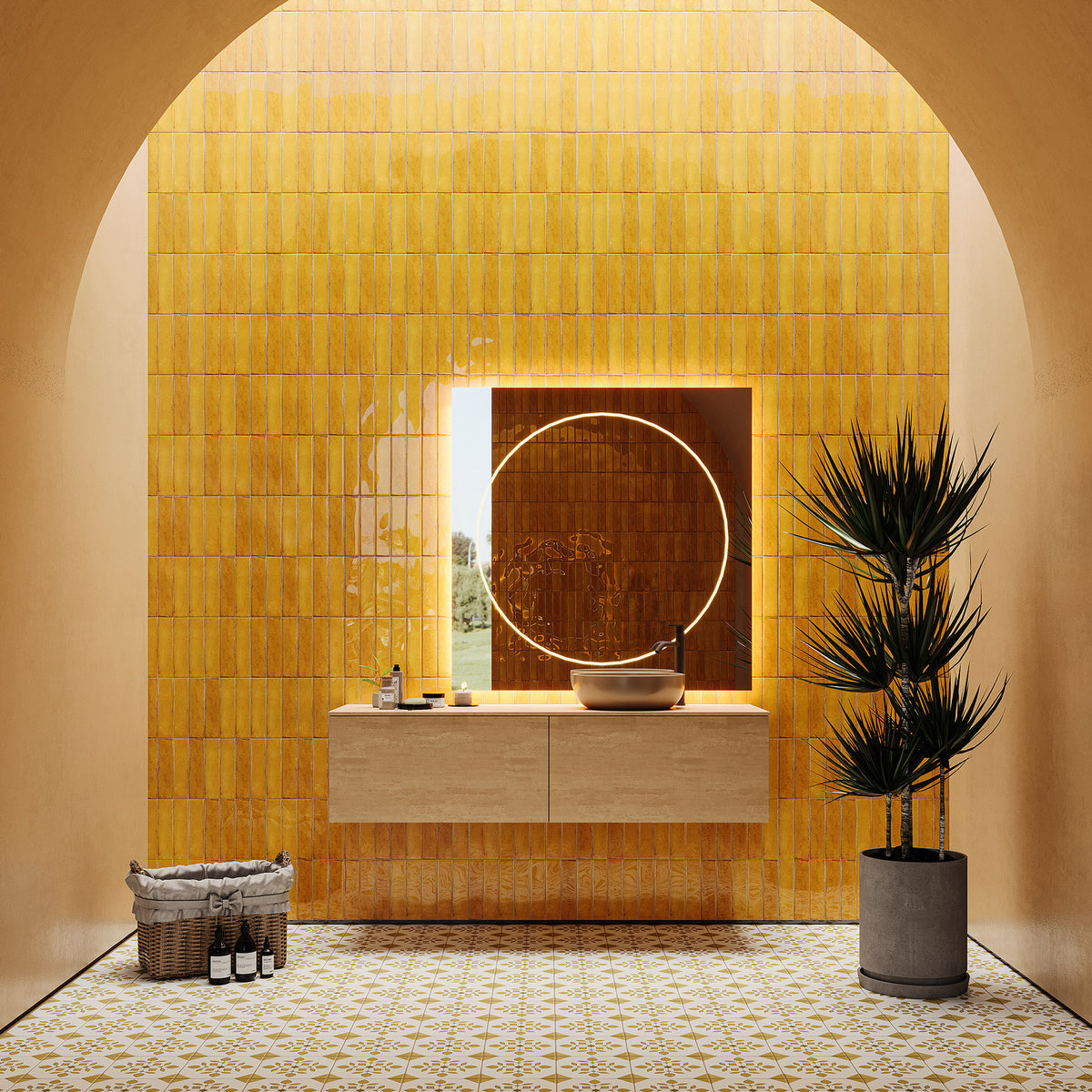 Ravello Mustard Yellow 60x240 Zellige Gloss Subway Tile