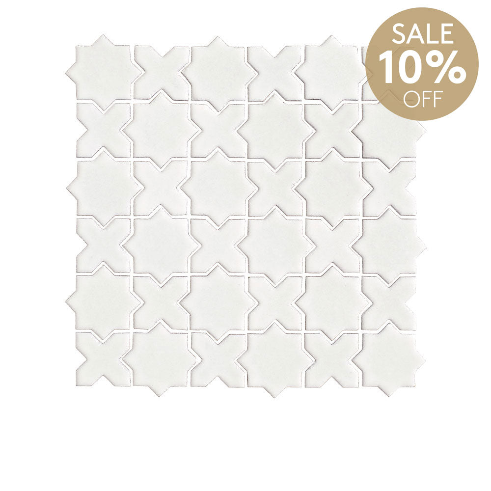 San Miguel White 50x50 Star & Cross Gloss Hand Made Mosaic