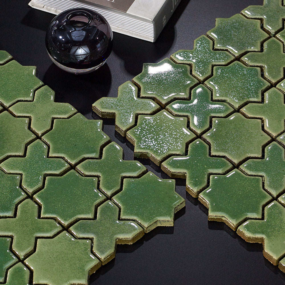 San Miguel Green 50x50 Star & Cross Gloss Hand Made Mosaic