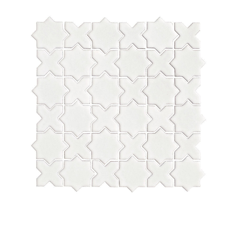 San Miguel White 50x50 Star & Cross Gloss Hand Made Mosaic