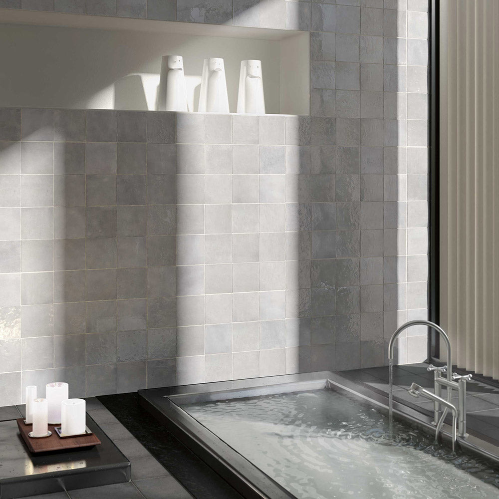 Sorrento Alabaster Grey 132X132 Zellige Gloss Square Tile