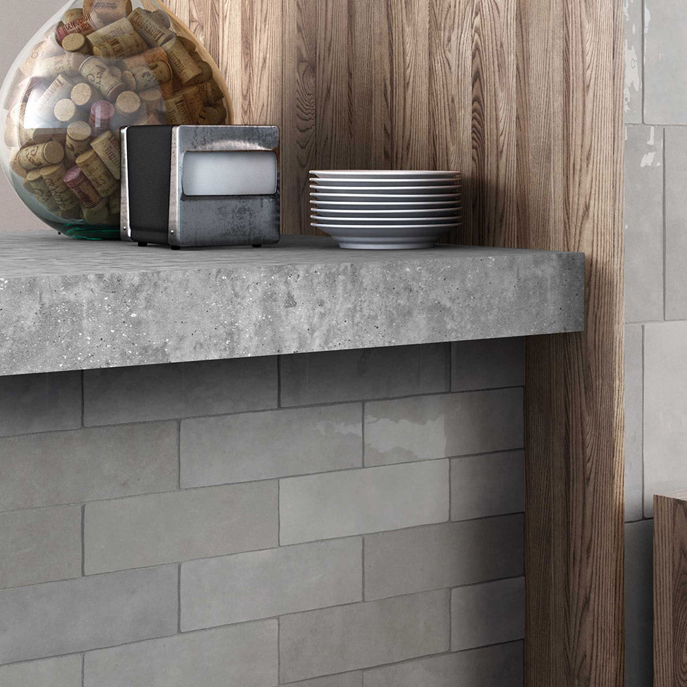 Sorrento Alabaster Grey 65X200 Zellige Gloss Subway Tile