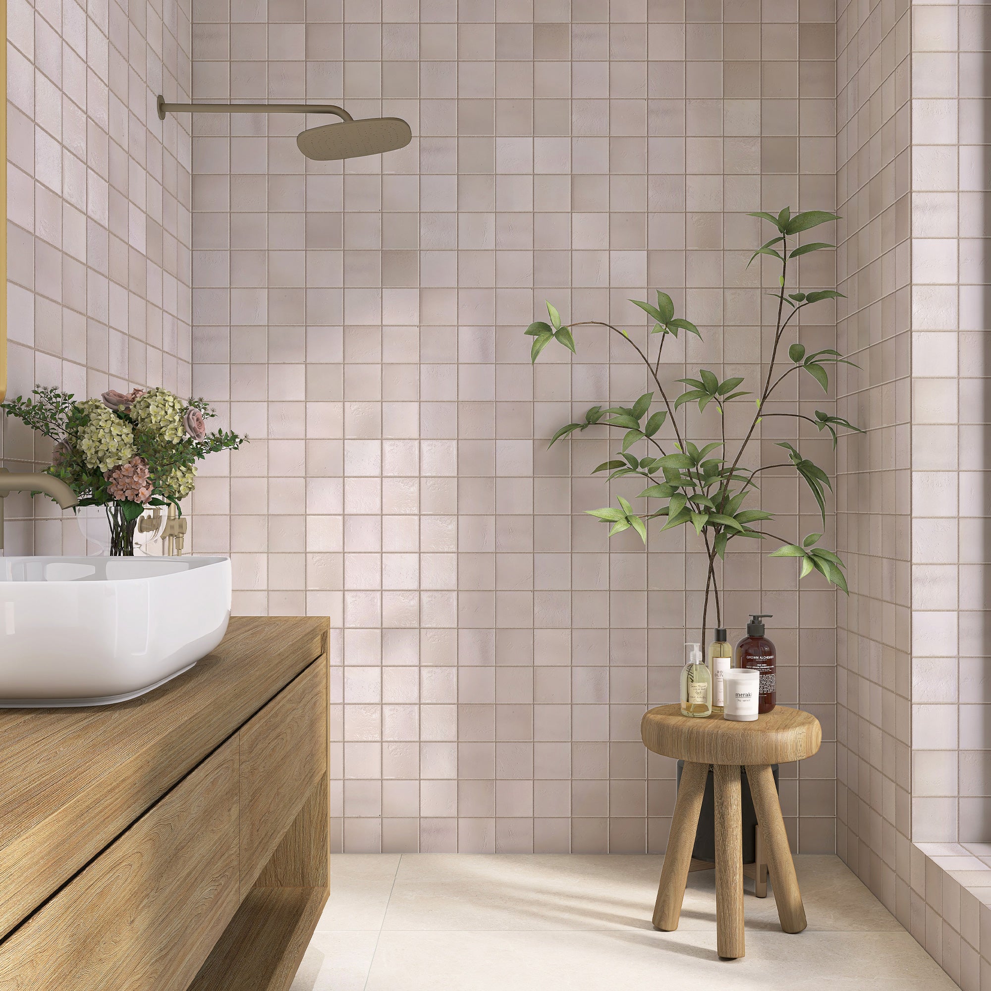Vietri Sandy Beige 100x100 Gloss Zellige Square Hand Made Tile