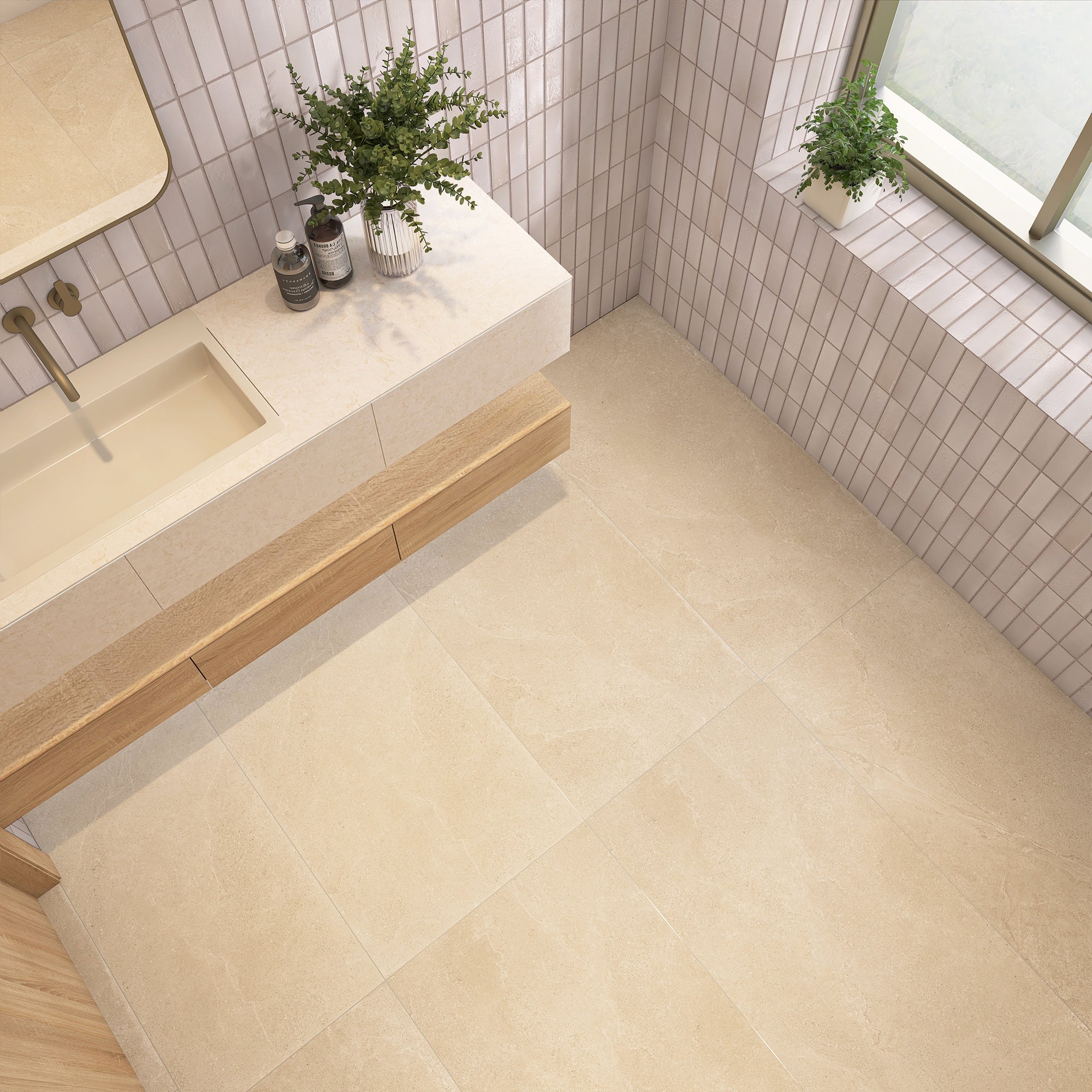 Vietri Sandy Beige 150x50 Gloss Zellige Subway Hand Made Tile