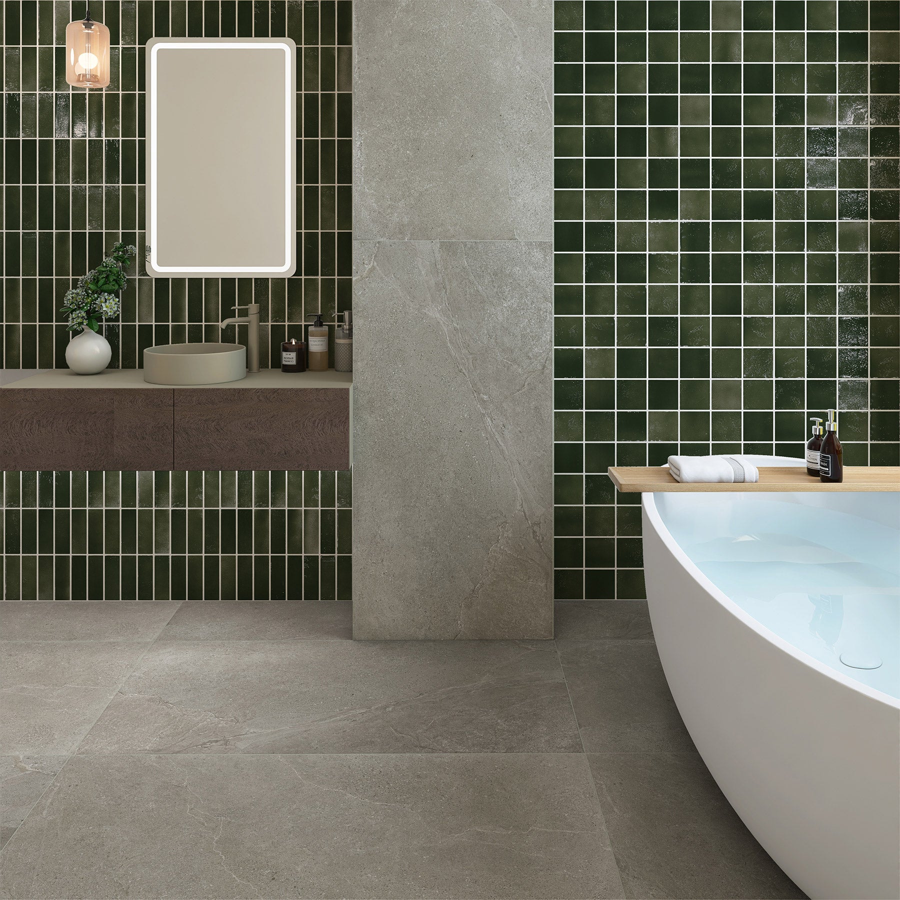 Vietri Forest Green 150x50 Gloss Zellige Subway Hand Made Tile