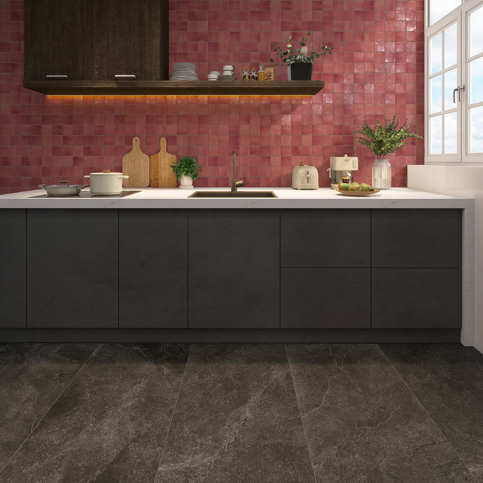 Vietri Rusty Pink 100x100 Gloss Zellige Square Hand Made Tile