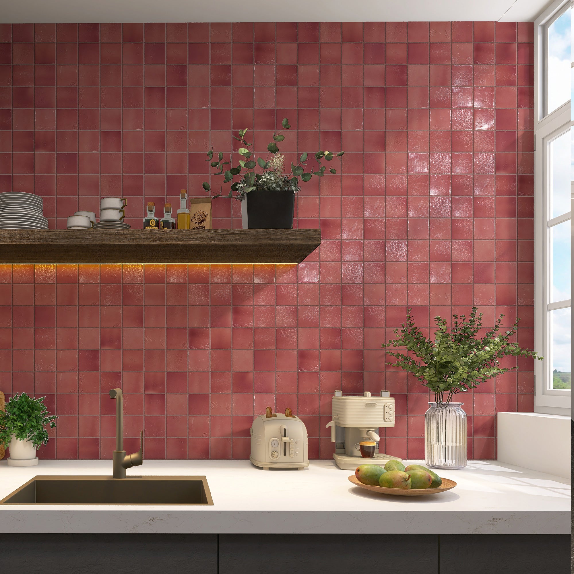 Vietri Rusty Pink 100x100 Gloss Zellige Square Hand Made Tile