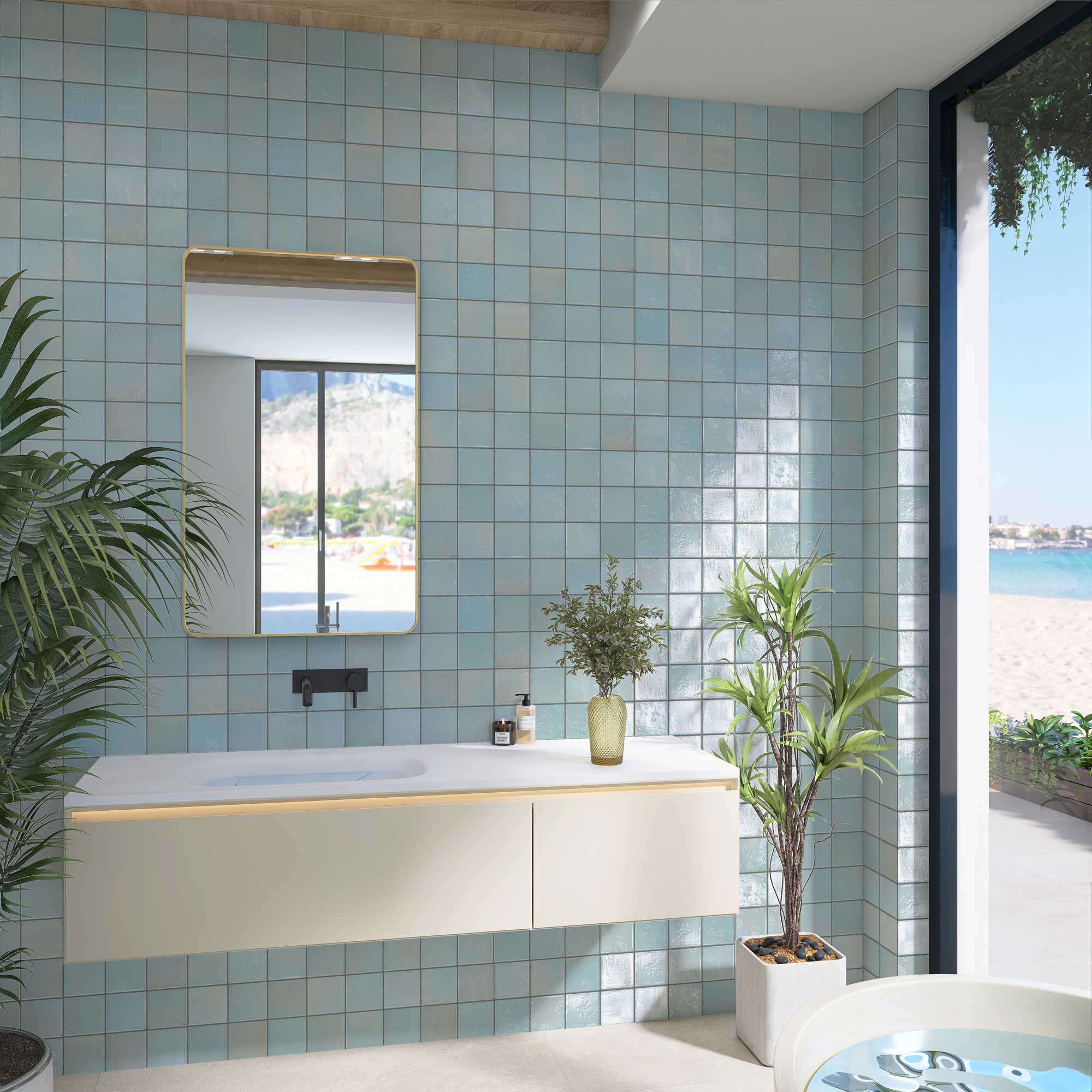Vietri Seafoam Blue 100x100 Gloss Zellige Square Hand Made Tile