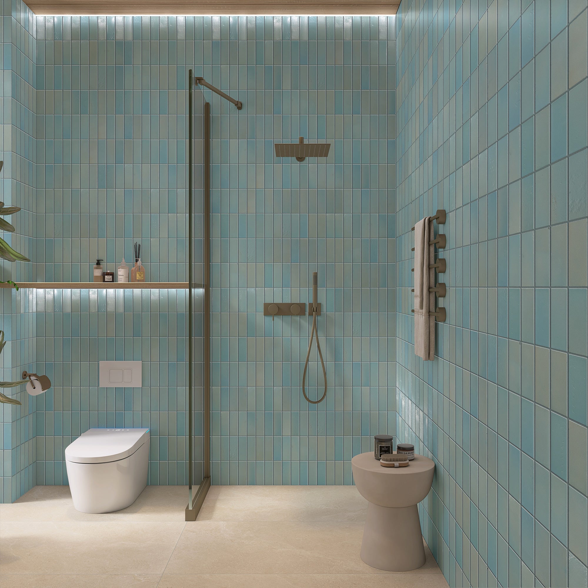 Vietri Seafoam Blue 150x50 Gloss Zellige Subway Hand Made Tile