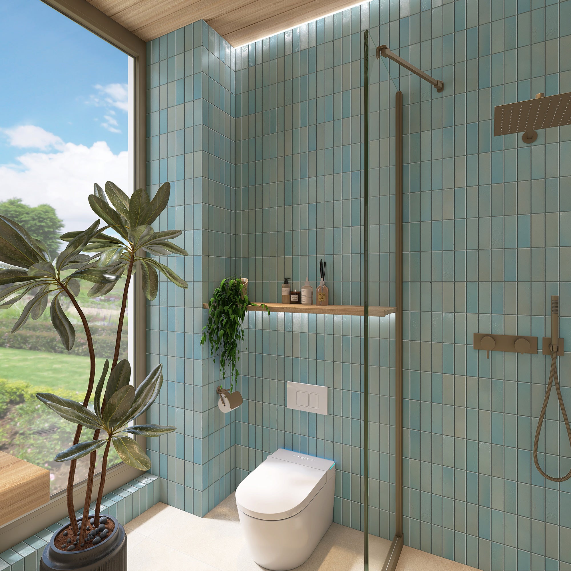 Vietri Seafoam Blue 150x50 Gloss Zellige Subway Hand Made Tile