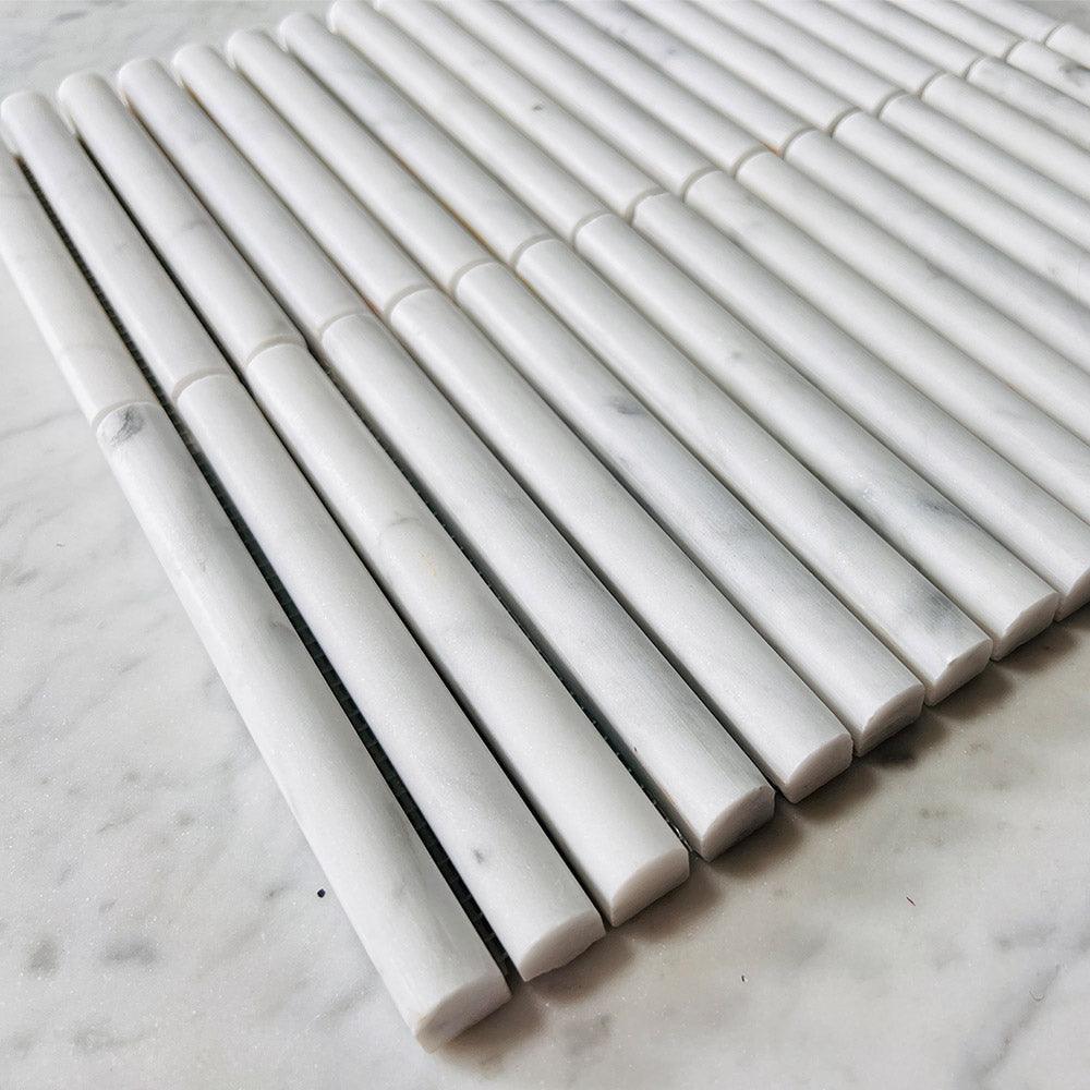 Athena Round Carrara White 152x15x12 Honed Marble Mosaics (per sheet) - Tile Lane