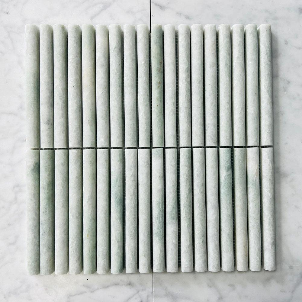 Athena Round Ming Green 152x15x12 Honed Marble Mosaics (per sheet) - Tile Lane