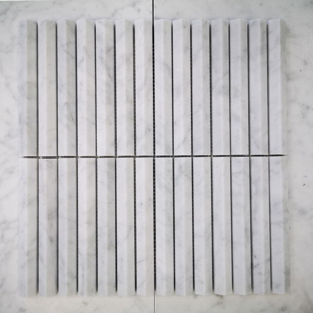 Athena Triangle Carrara White 152x20x12 Honed Marble Mosaics (per sheet) - Tile Lane