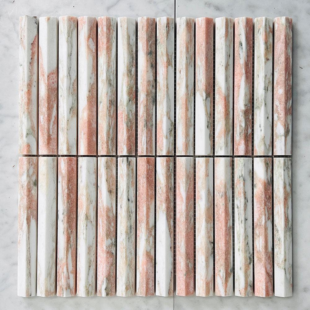 Athena Triangle Norwegian Rose 152x20x12 Honed Marble Mosaics (per sheet) - Tile Lane