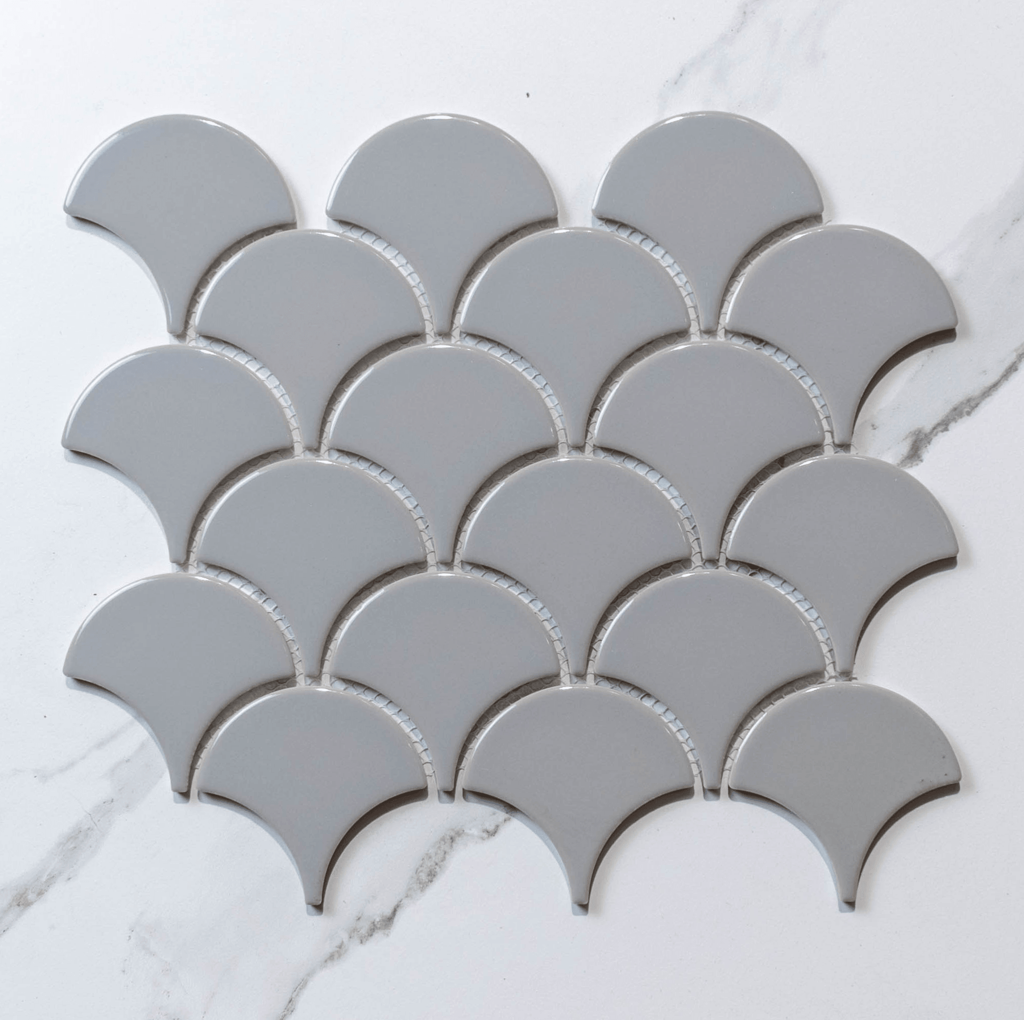 Crystal Grey 74.5x70 Gloss Fish Scale Tile - Tile Lane