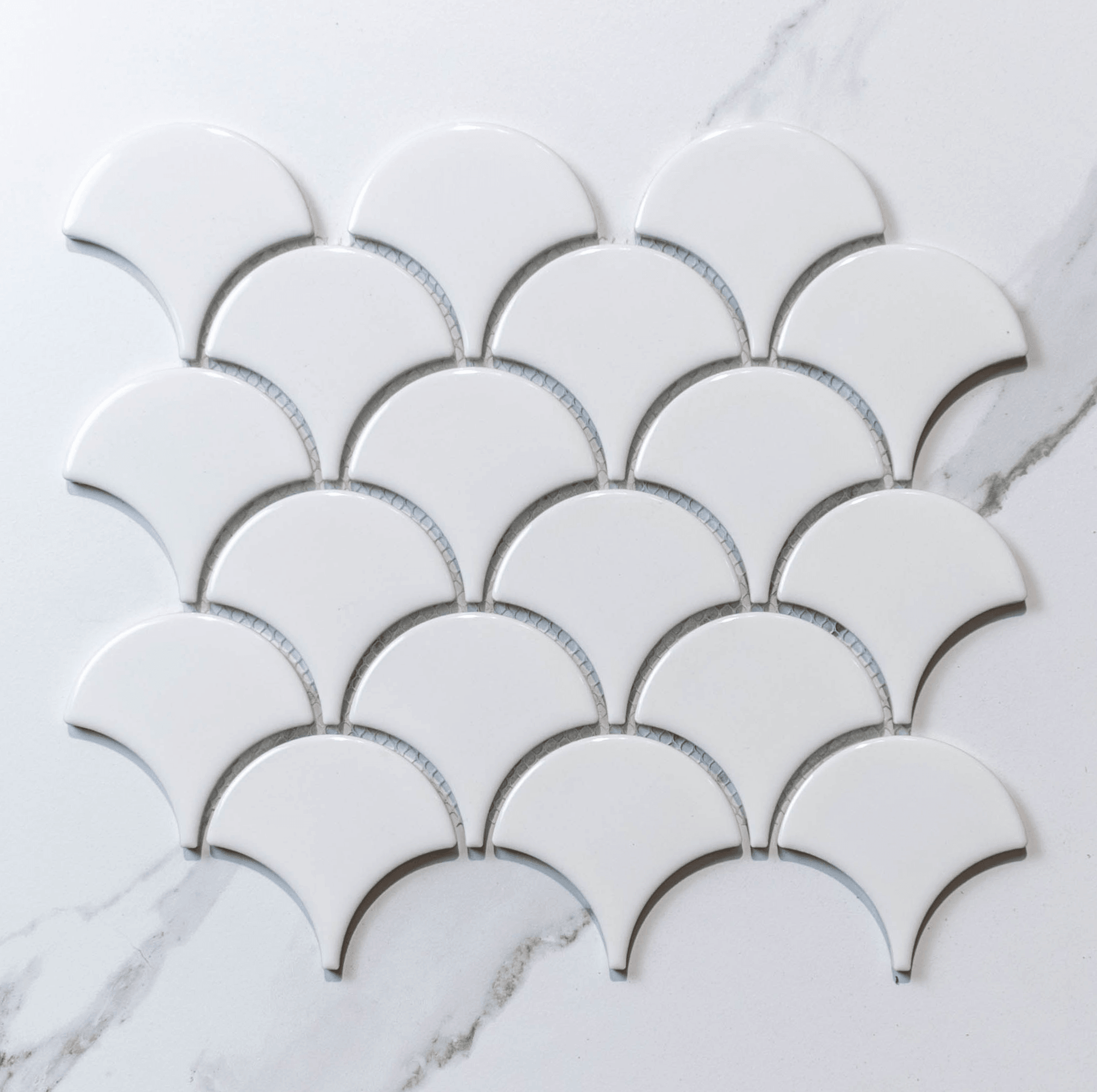 Crystal White 74.5x70 Gloss Fish Scale Tile - Tile Lane