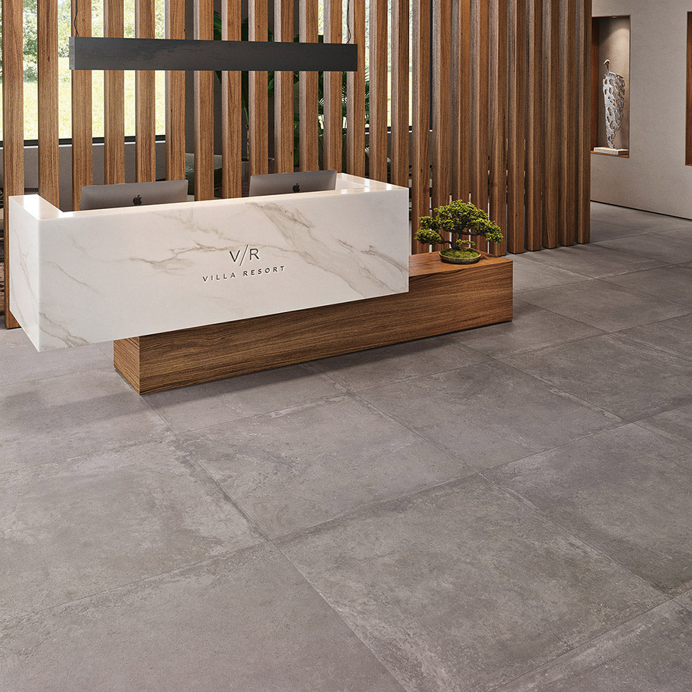 Evolene Grey 600X600 Satin Finish Concrete Look Porcelain Tile