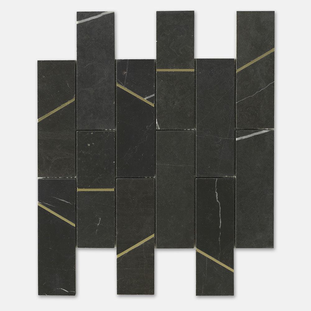 Fifth Ave Barres Nero Marquina Honed Marble Mosaics (per sheet) - Tile Lane