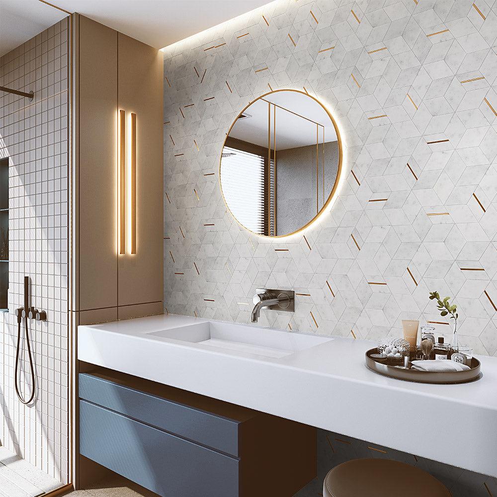 Fifth Ave Diamant Carrara Honed Marble Mosaics (per sheet) - Tile Lane