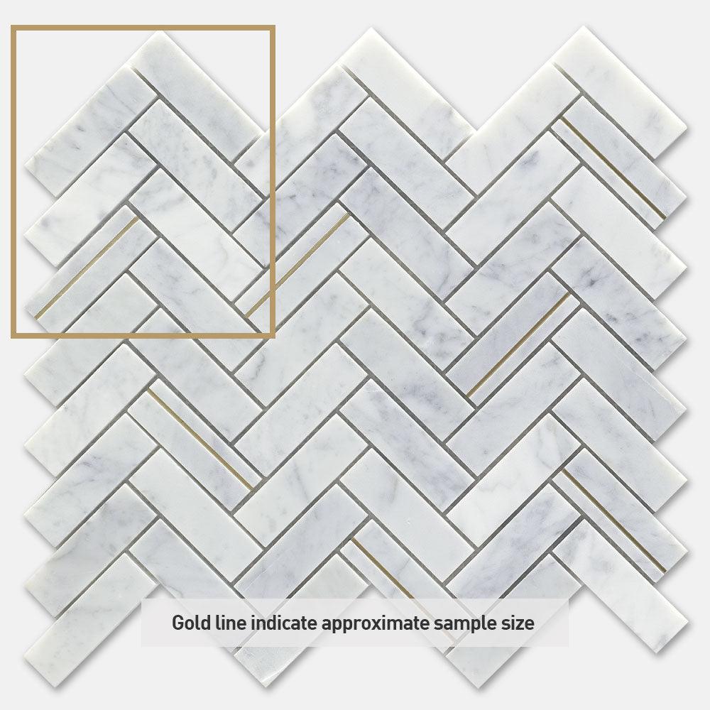 Fifth Ave Herringbone Carrara Honed Marble Mosaics (per sheet) - Tile Lane