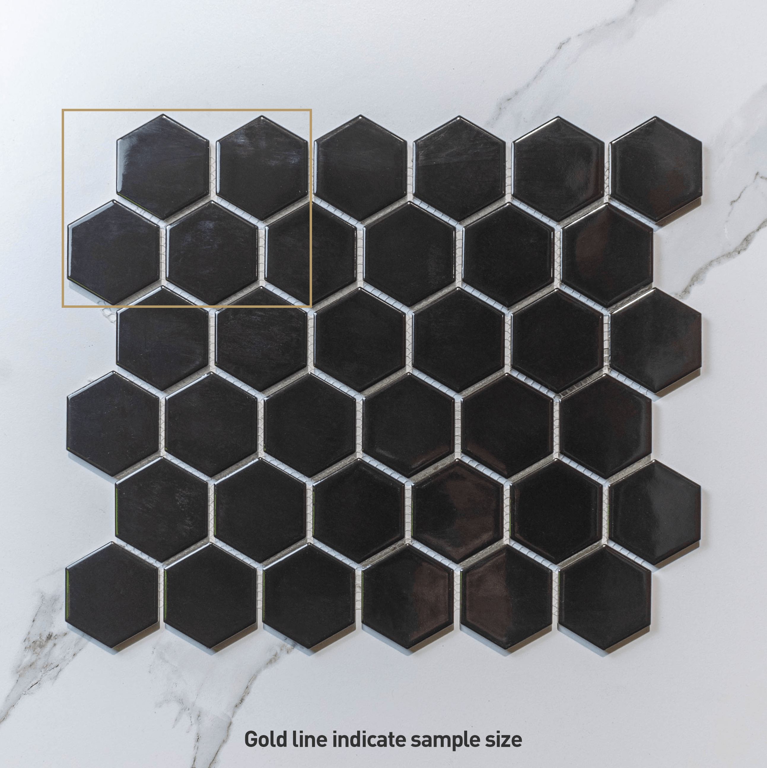 Hive M Black 51x59 Gloss - Hexagon Mosaic Tile - Tile Lane