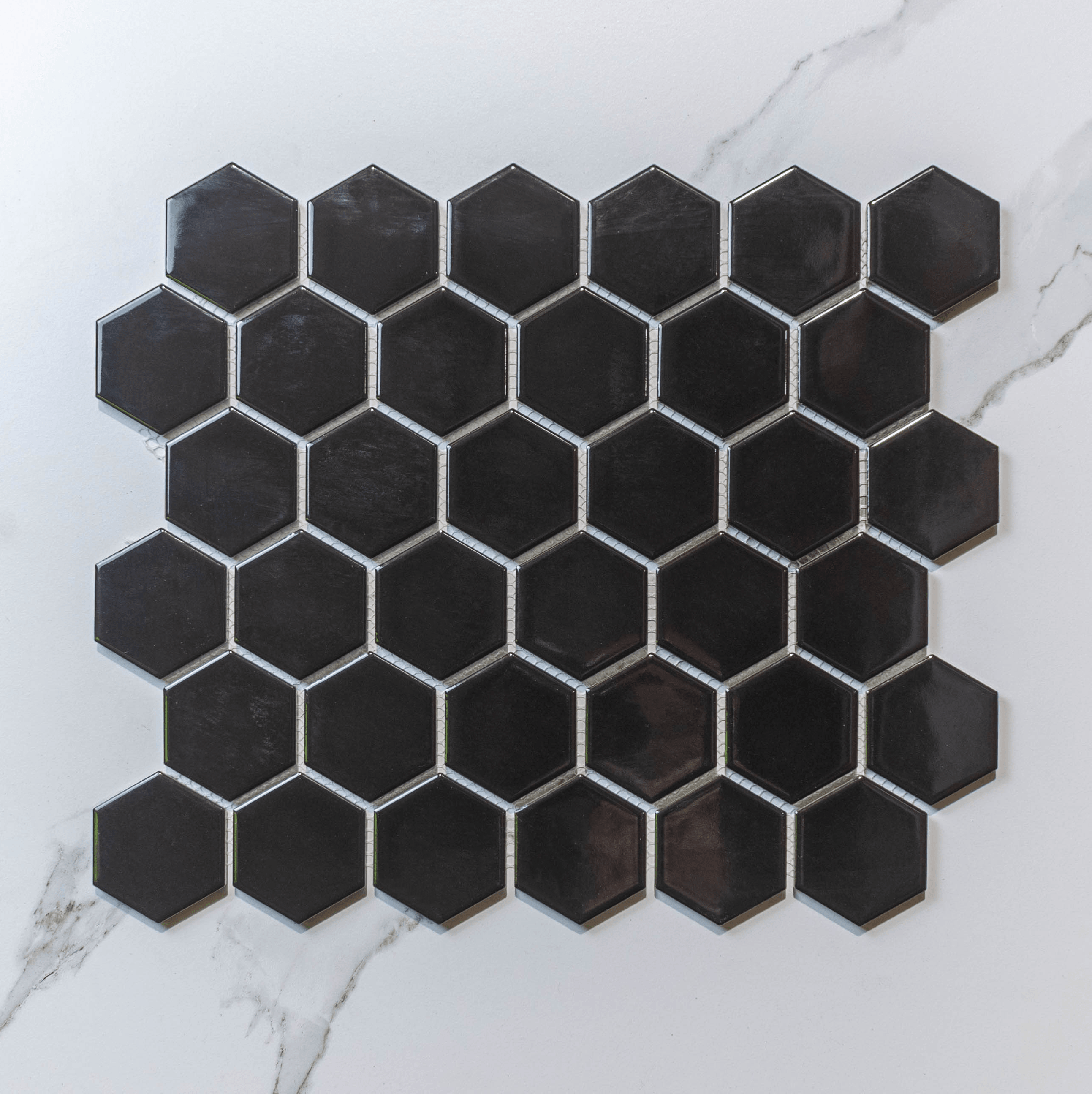 Hive M Black 51x59 Gloss - Hexagon Mosaic Tile - Tile Lane