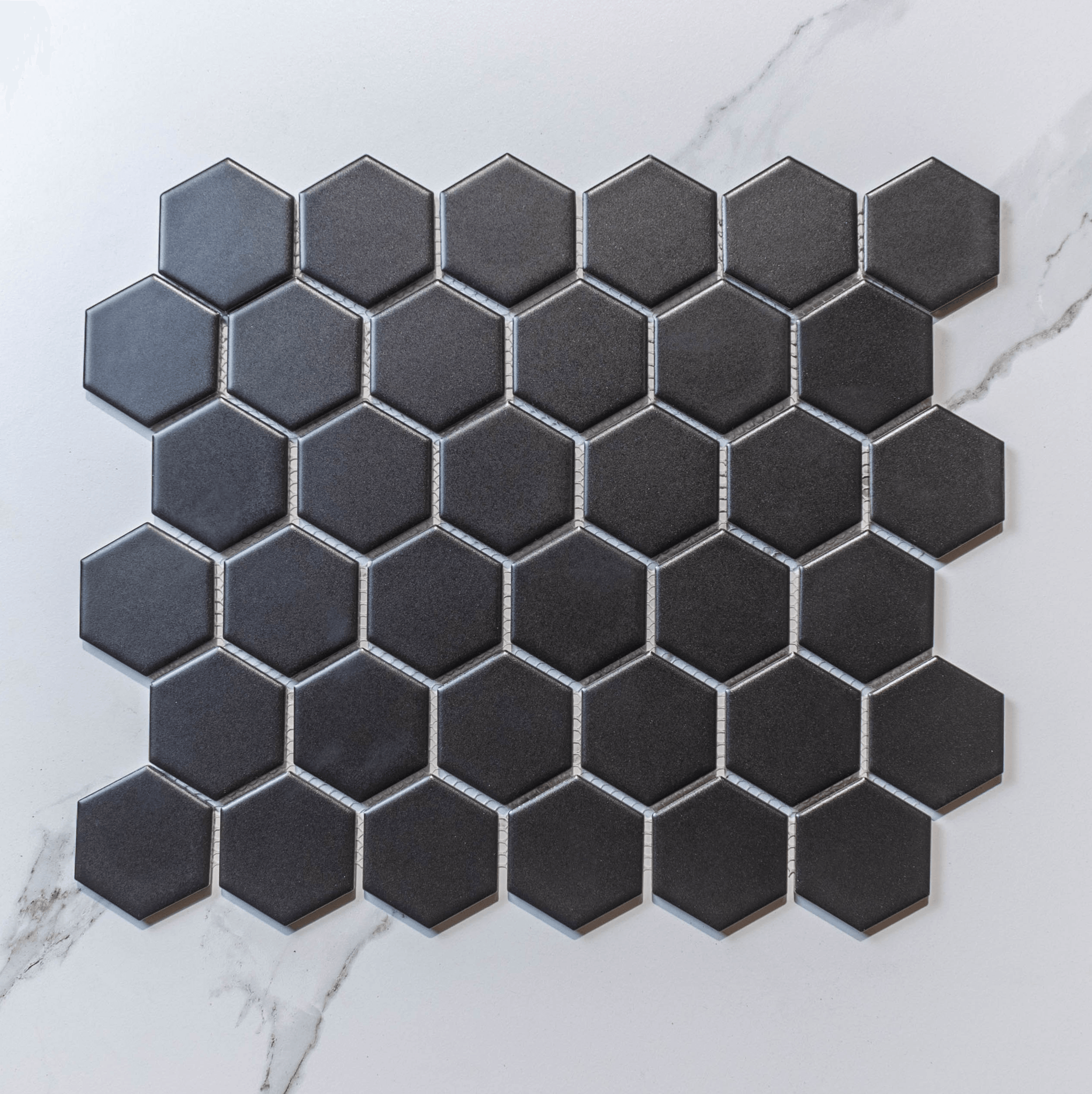 Hive M Black 51x59 Matt - Hexagon Mosaic Tile - Tile Lane