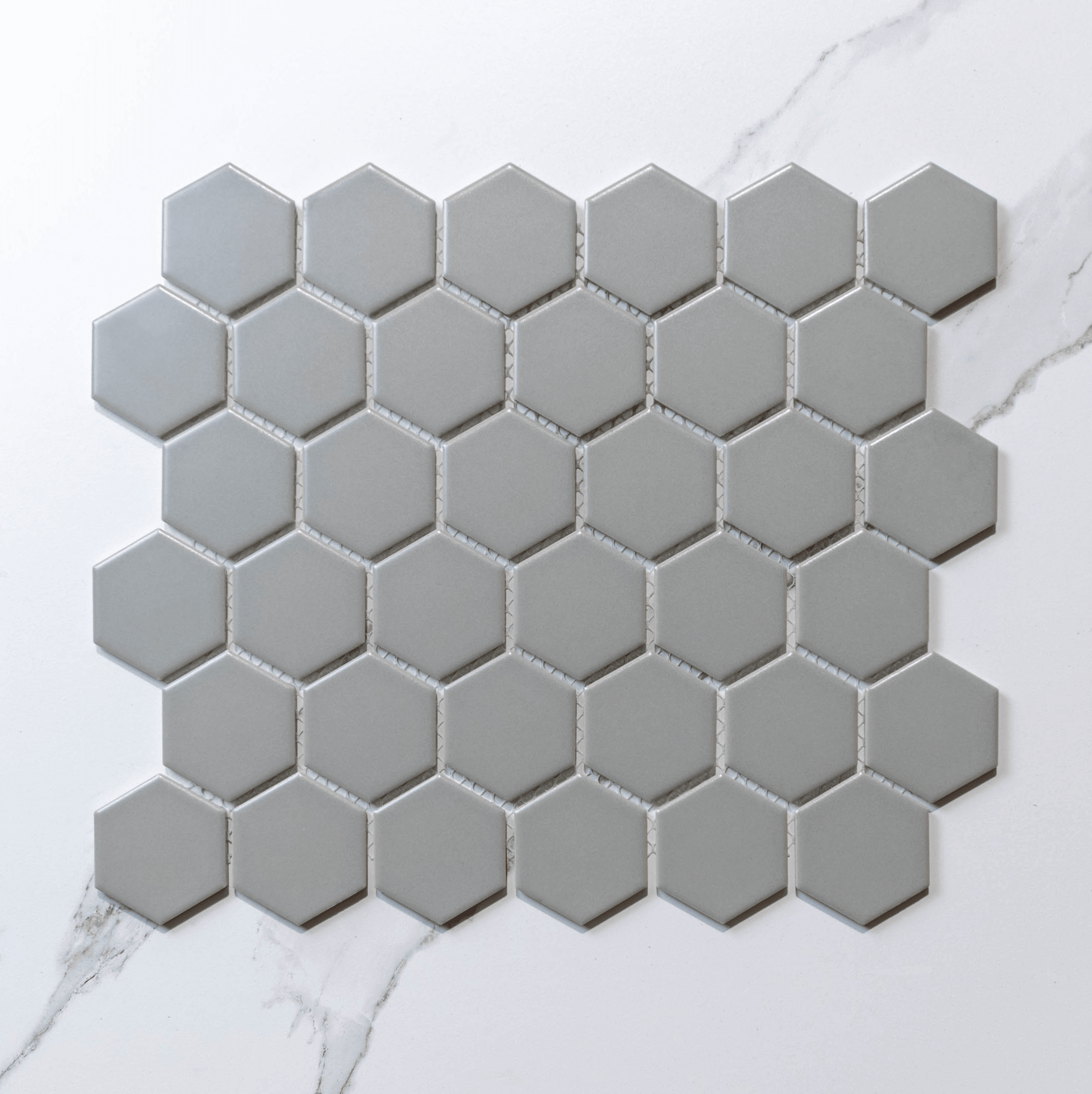 Hive M Grey 51x59 Matt - Hexagon Mosaic Tile - Tile Lane