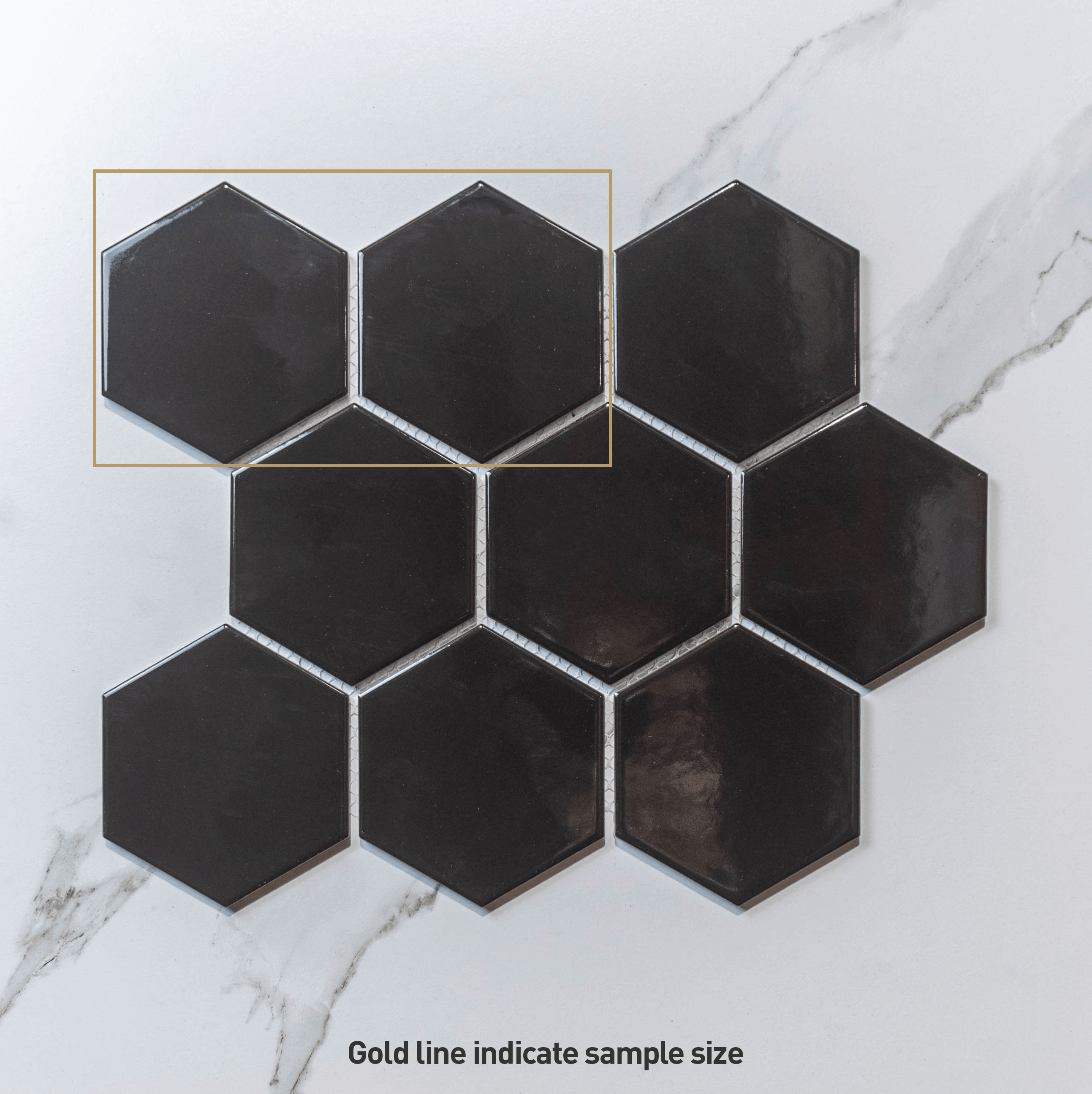 Hive L Black 95x110 Gloss - Hexagon Mosaic Tile - Tile Lane