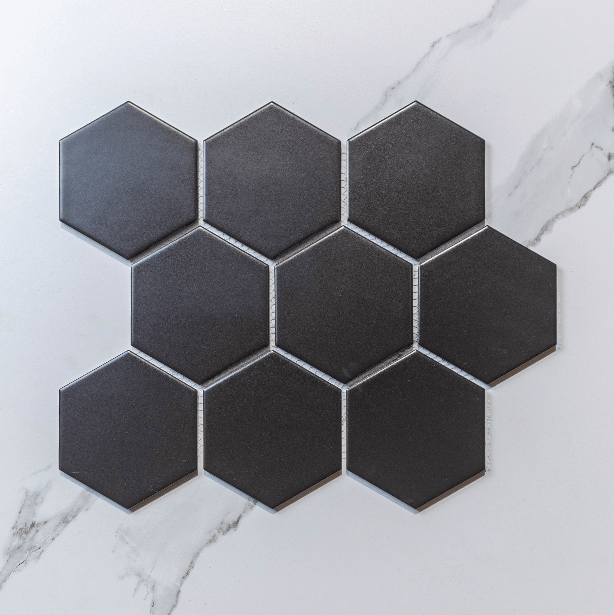 Hive L Black 95x110 Matt - Hexagon Mosaic Tile - Tile Lane