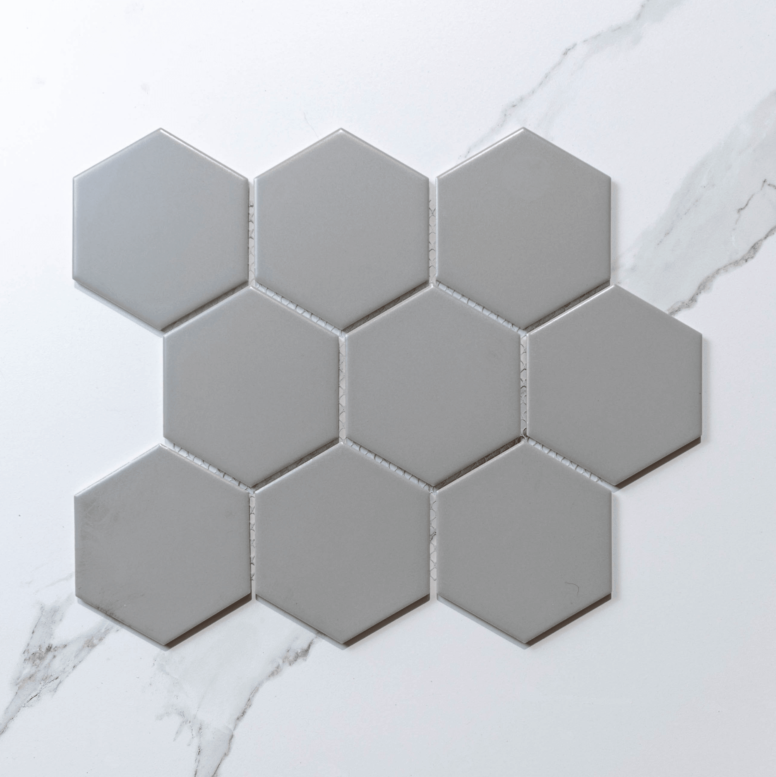 Hive L Grey 95x110 Matt - Hexagon Mosaic Tile - Tile Lane