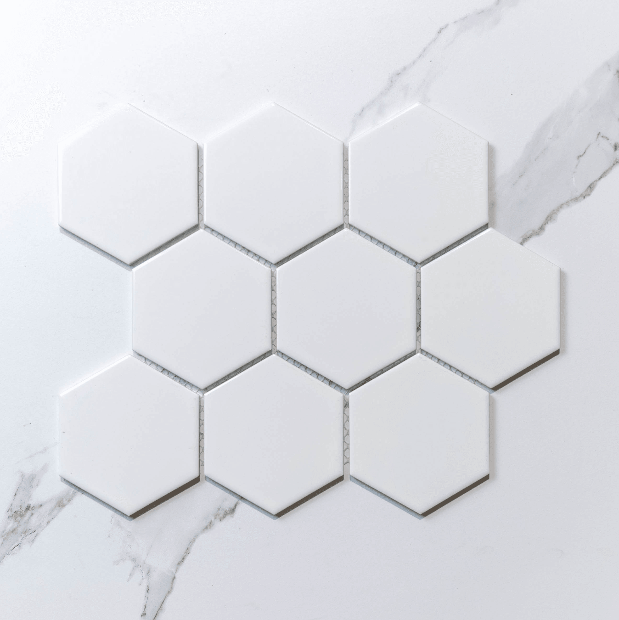 Hive L White 95x110 Gloss - Hexagon Mosaic Tile - Tile Lane