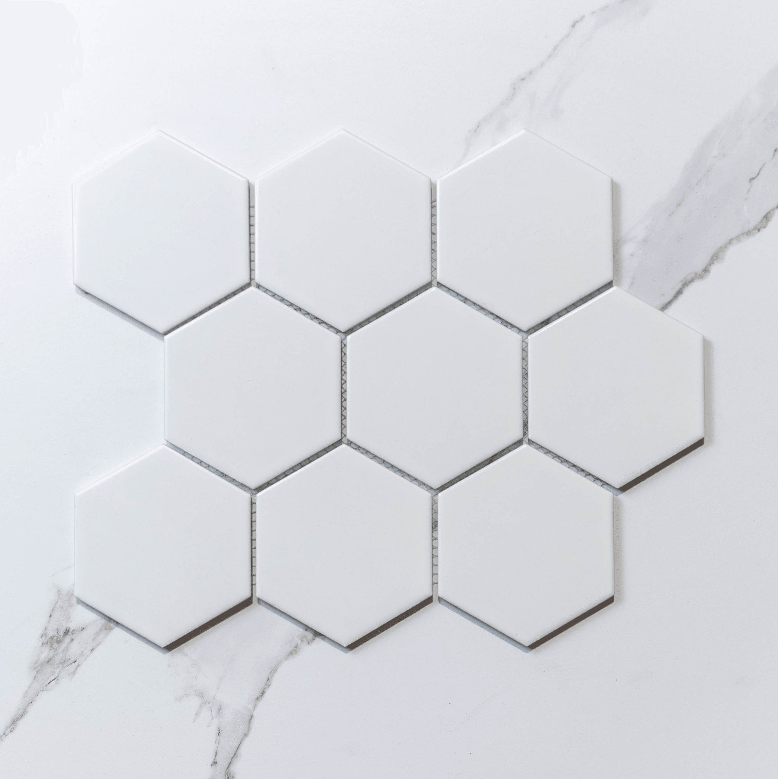 Hive L White 95x110 Matt - Hexagon Mosaic Tile - Tile Lane