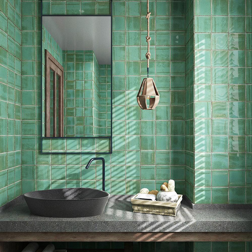 Havana Teal 150x150 Hand Made Zellige Gloss Tile