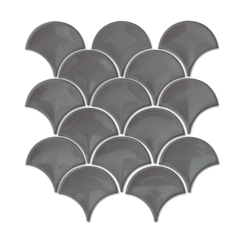 Marina Dark Grey Fish Scale Gloss Mosaic Tile - Tile Lane