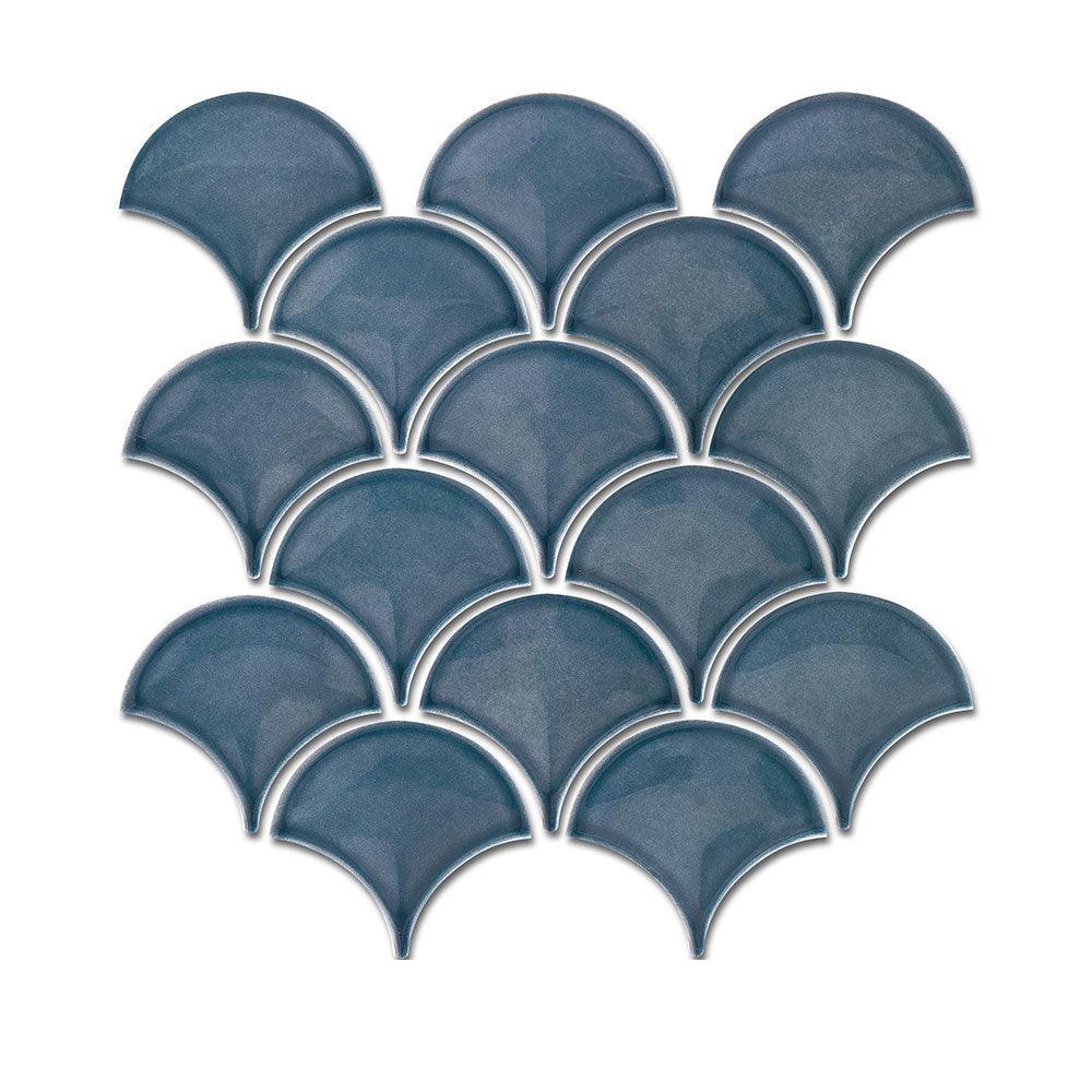 Marina Sea Blue Fish Scale Gloss Mosaic Tile - Tile Lane