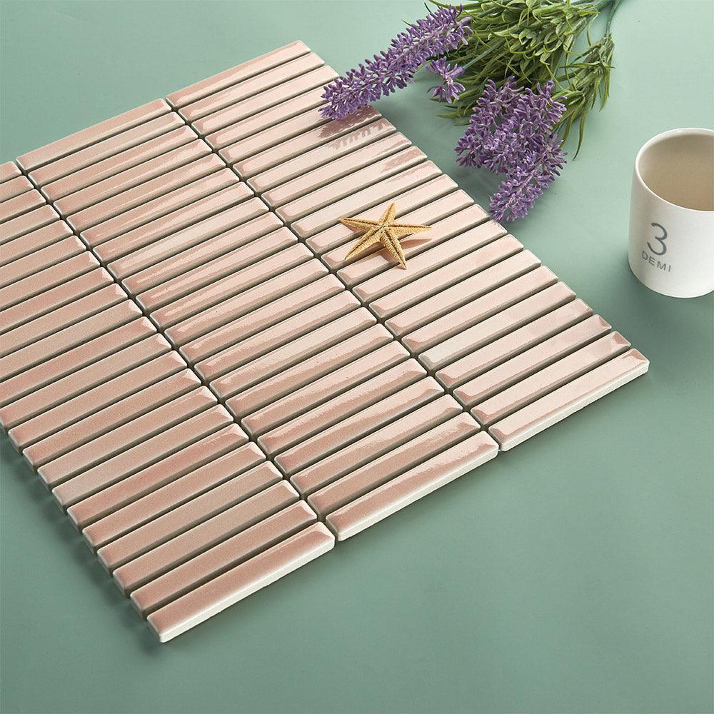 Nara Pink Kit Kat Gloss Mosaic Tile - Tile Lane