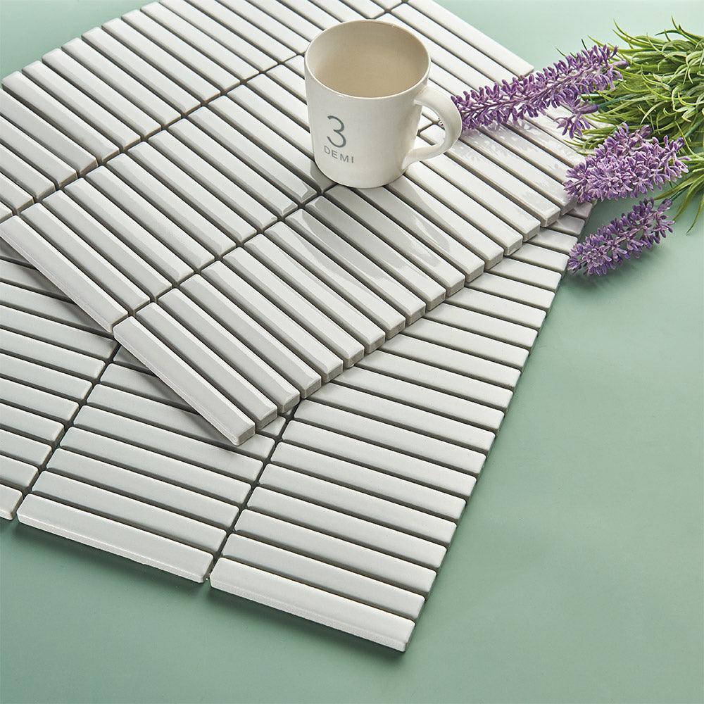 Nara White Kit Kat Gloss Mosaic Tile - Tile Lane