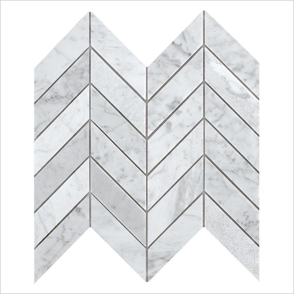 Ocean Carrara Chevron 30x950 Honed Marble Mosaic (per sheet) - Tile Lane