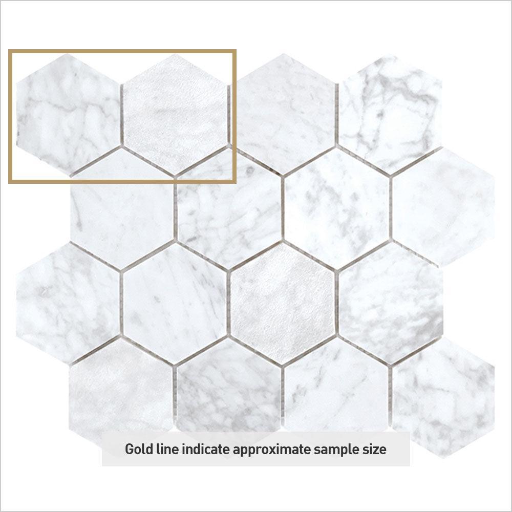 Ocean Carrara Large Hexagon 75x75 Honed Marble Mosaic (per sheet) - Tile Lane