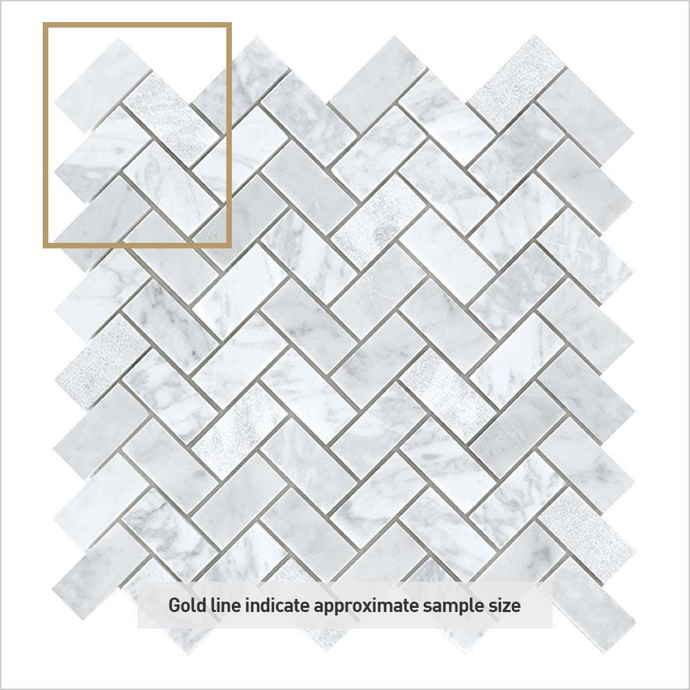 Ocean Carrara Small Herringbone 25x50 Honed Marble Mosaic (per sheet) - Tile Lane