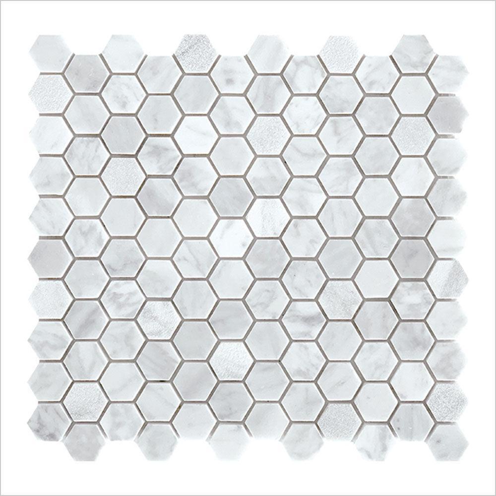 Ocean Carrara Small Hexagon 30x30 Honed Marble Mosaic (per sheet) - Tile Lane