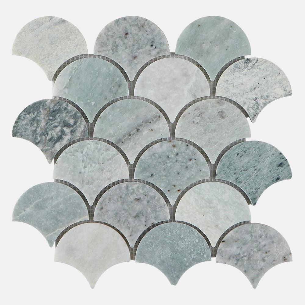 Ocean Green Fish Scale 75x66x8 Honed Marble Mosaic (per sheet) - Tile Lane